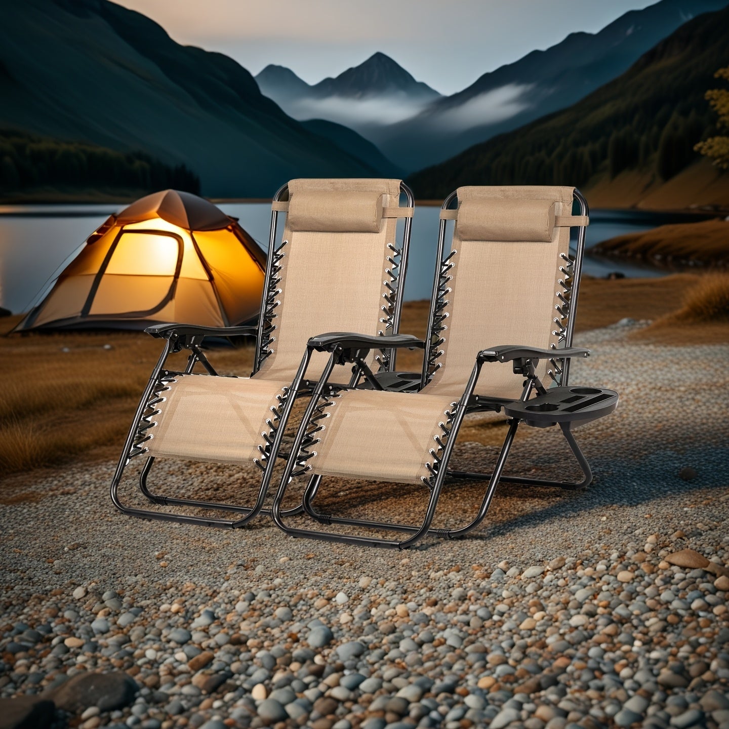 Set Of 2 Adjustable Zero Gravity Recliners With Cup Holders For Patio