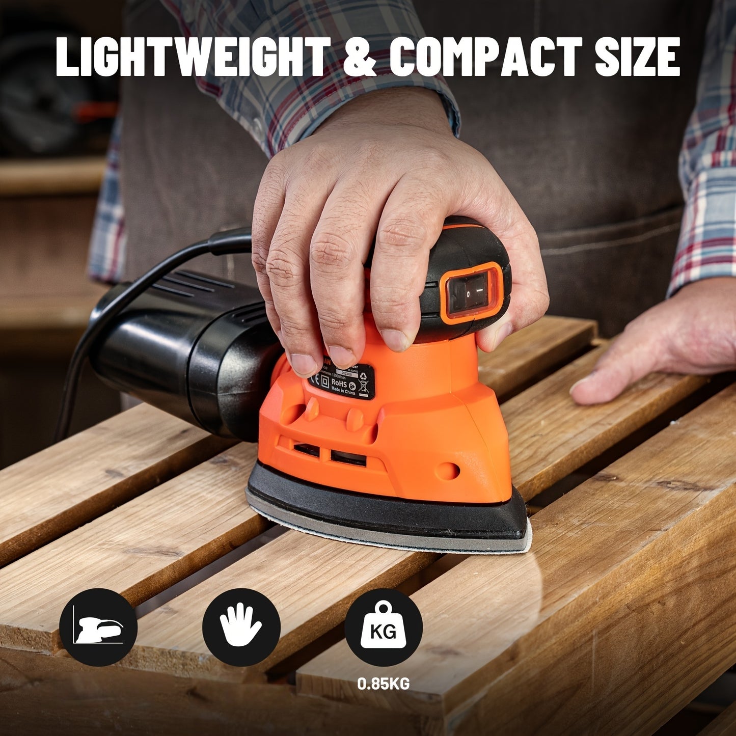 [12pcs, 130W DLS03A Sander] 130W 12000RPM DLS03A Hand Sander | Detail Sander Tool with 12pcs Sandpaper, Efficient Dust Collection System | for Wood and Steel Surfaces