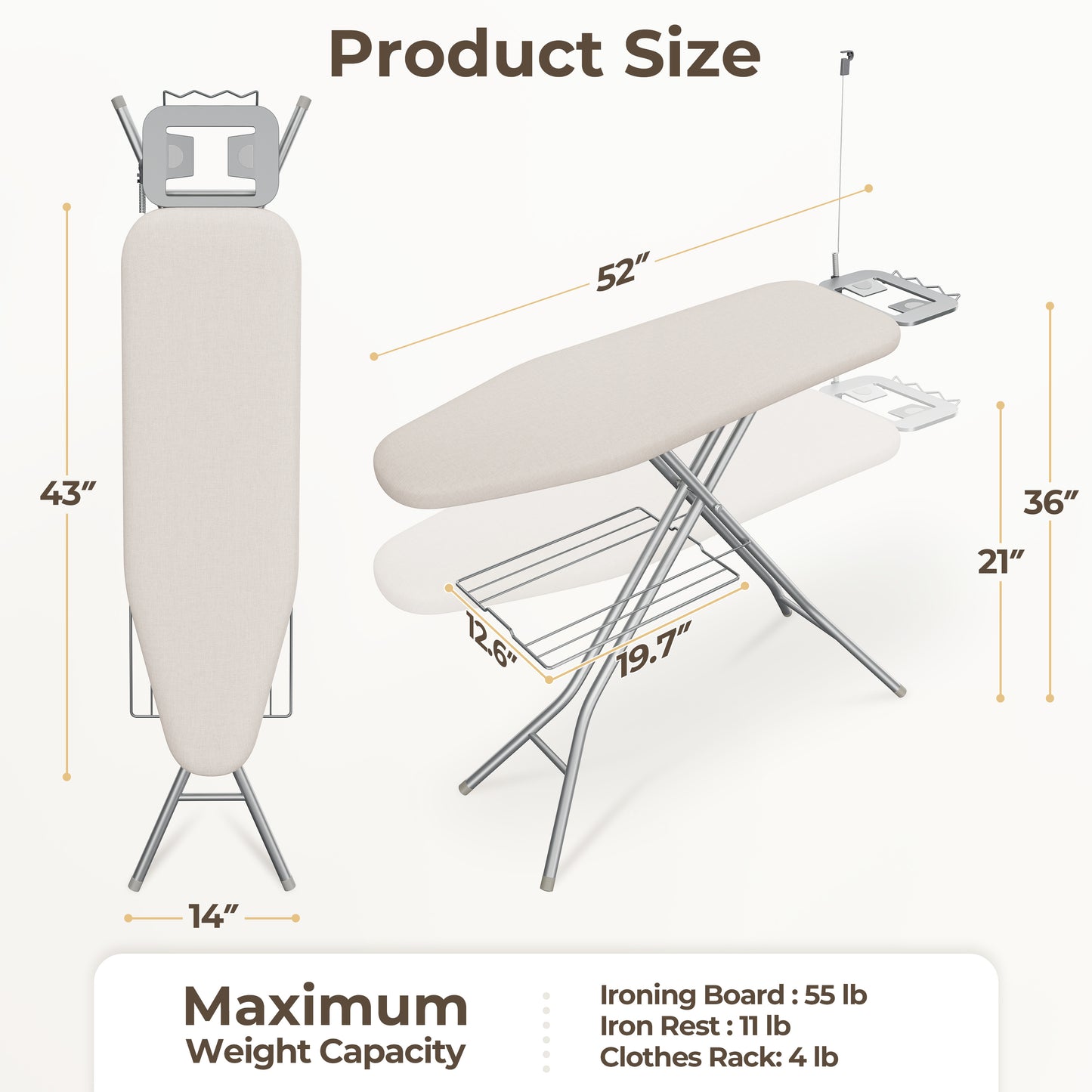 Costoffs Full Size Ironing Board Height Adjustable With Cord Holder