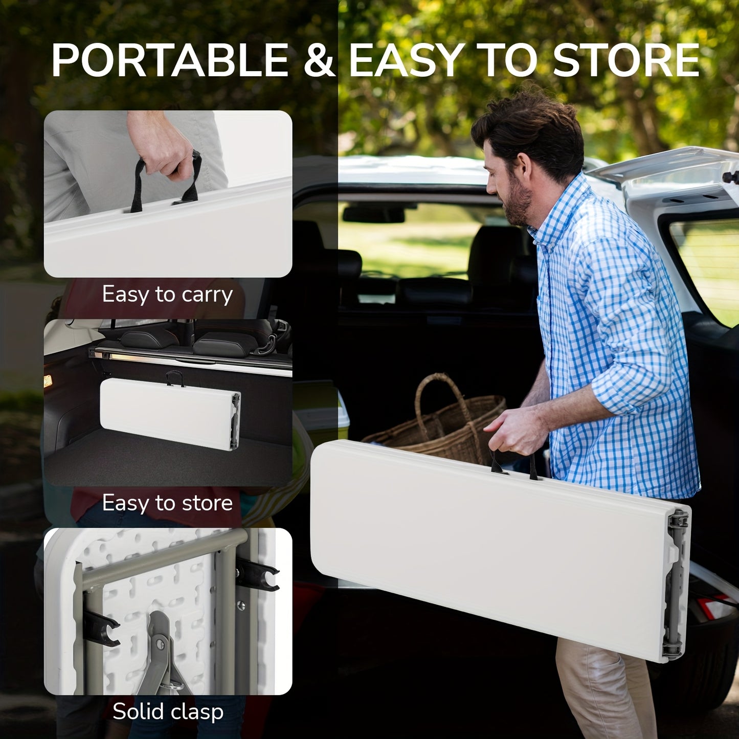 6-Foot Plastic Folding Table Portable For Picnics And Events White Iron Frame