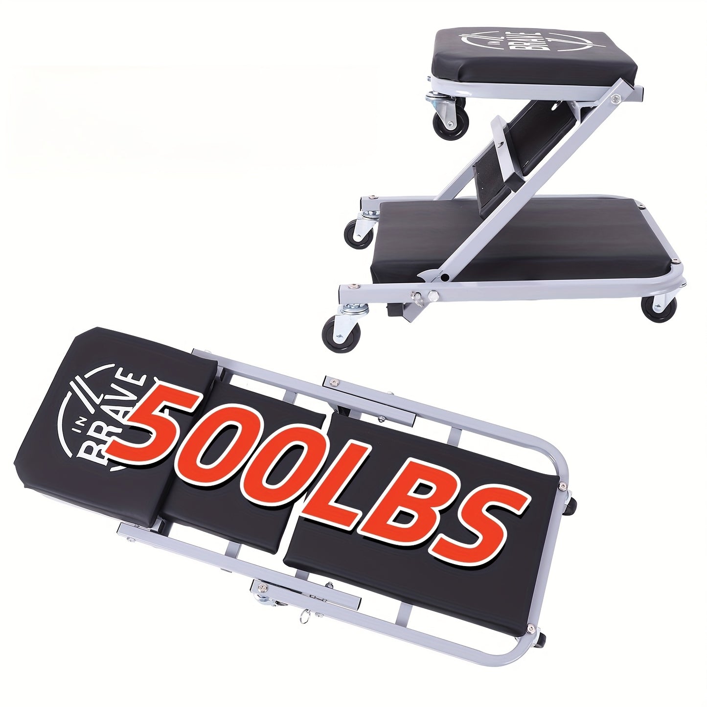 [2-in-1 Z-Type Crawler Seat] 2-in-1 Z-Type Adjustable Foldable Lift Seat Reclining Plate | Crawler Seat for Garage Car Bottom Repair Tool Box - Perfect Gift for Mechanic, Gray And Red Available