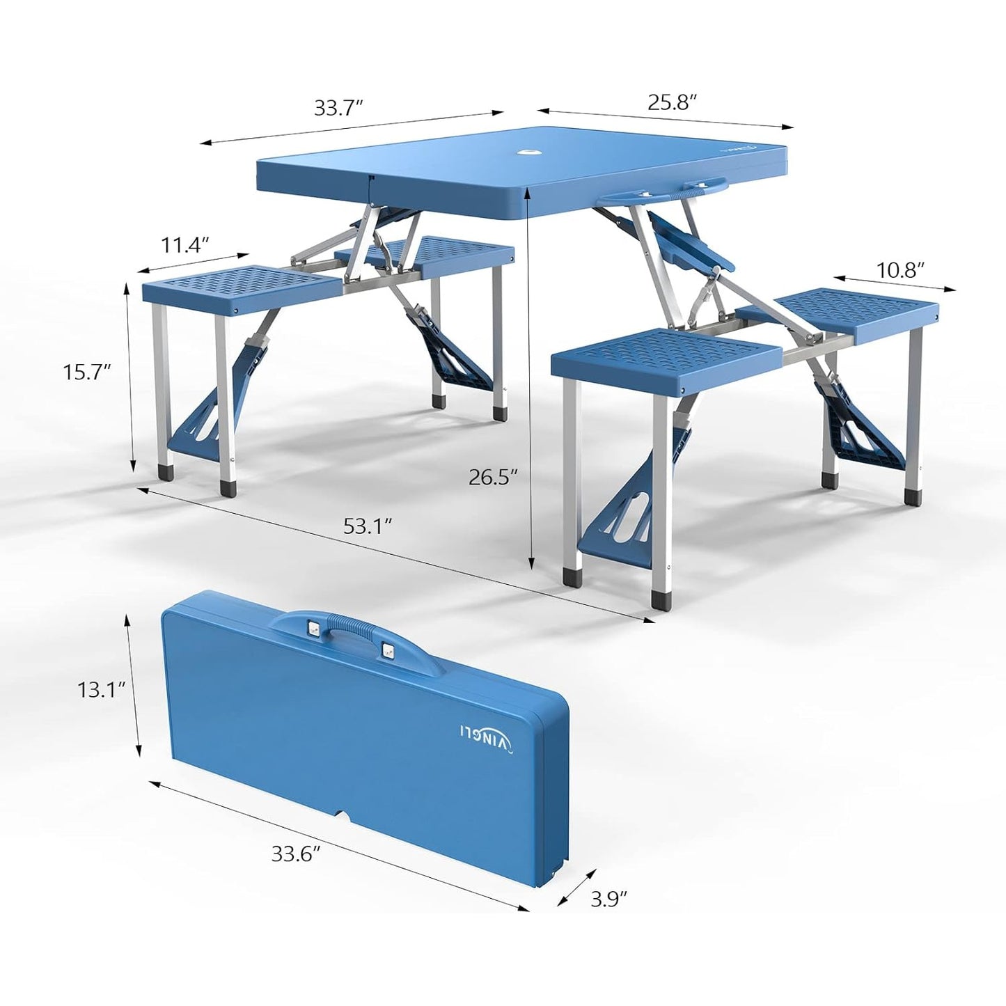 4 Ft Folding Camping Table With 4 Seats And Umbrella Hole