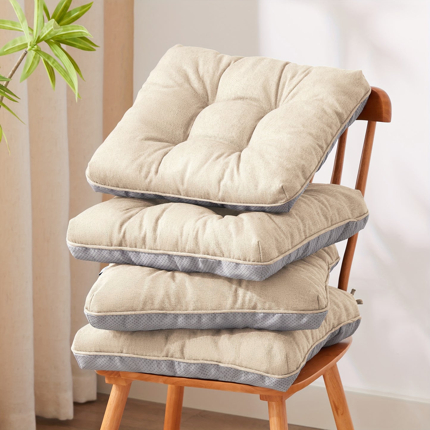 Chair Cushions Set Of 4, Kitchen Chair Cushions with Non-Slip Backing, Seat Cushions for Kitchen Chairs, Indoor Chair Pads with Ties