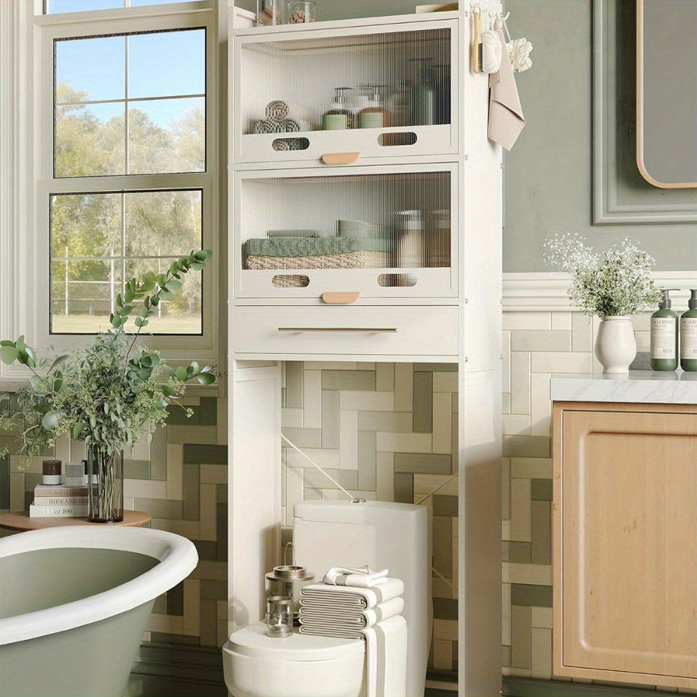 Over Toilet Storage Cabinet with Sliding Barn Door Space Saving Bathroom Organizer for Restroom Laundry Coffee Tree Engineered Wood Construction Home Storage Solution