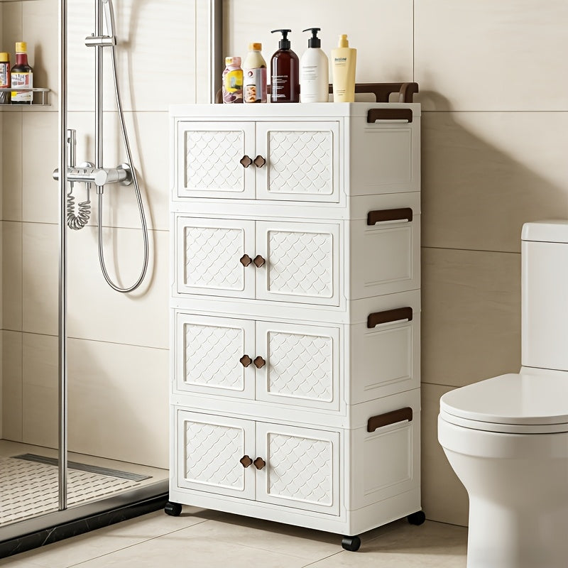 5 Tier Bathroom Folding Storage Cabinet White For Toiletries And Medicines