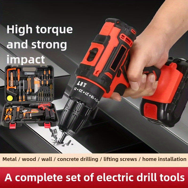 102pcs Set with 2 Batteries, Electric Drill Sleeve, Household Tool Sleeve, Electric Impact Wrench, Hand Tool Kit, Electric Screwdriver Kit - Ratchet Screwdriver Kit, Electric Drill And Home Repair for Easy Use