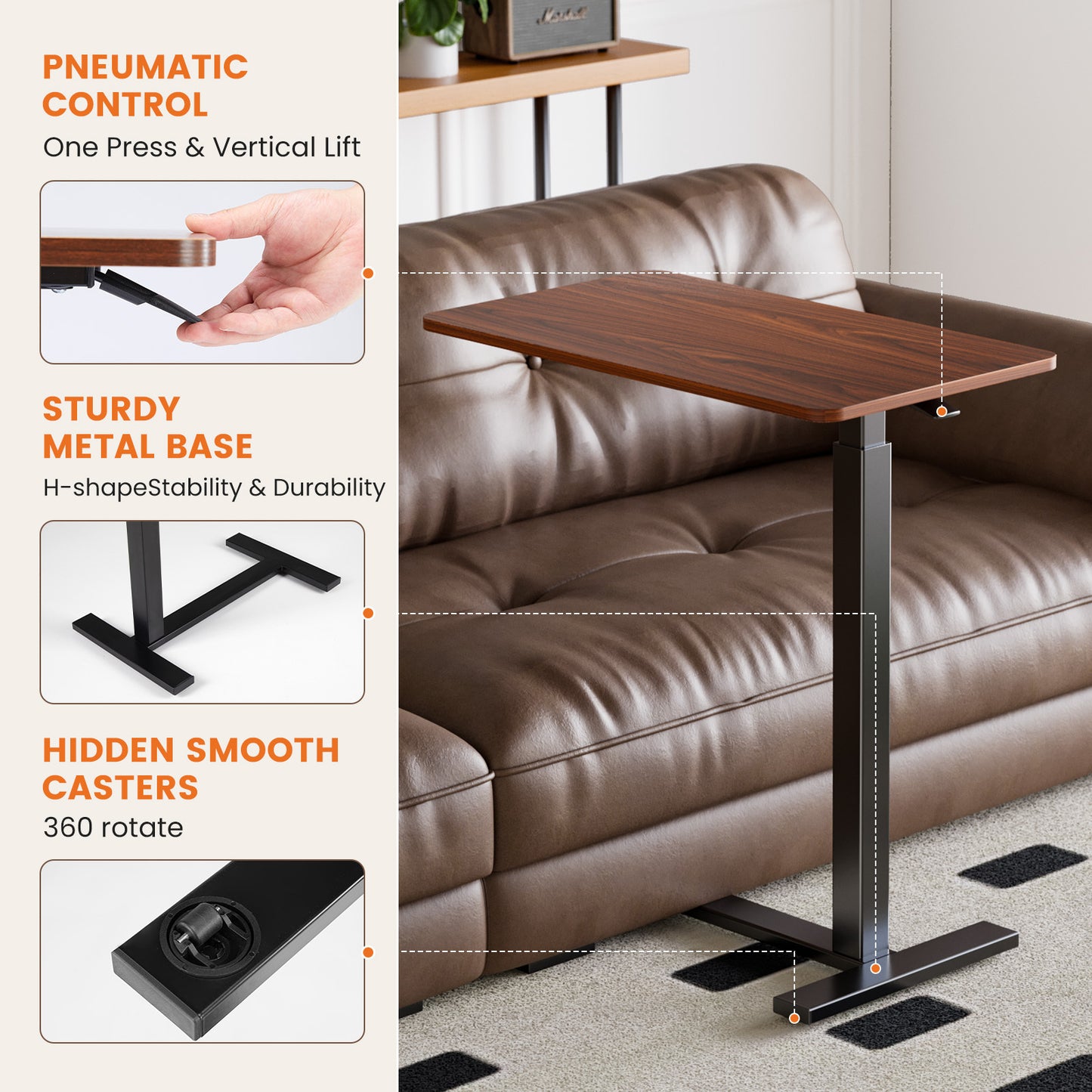 [Durable Adjustable Bed Table] Adjustable Bed Table with Lockable Wheels | Sturdy and Durable for Hospital and Home Healthcare Use