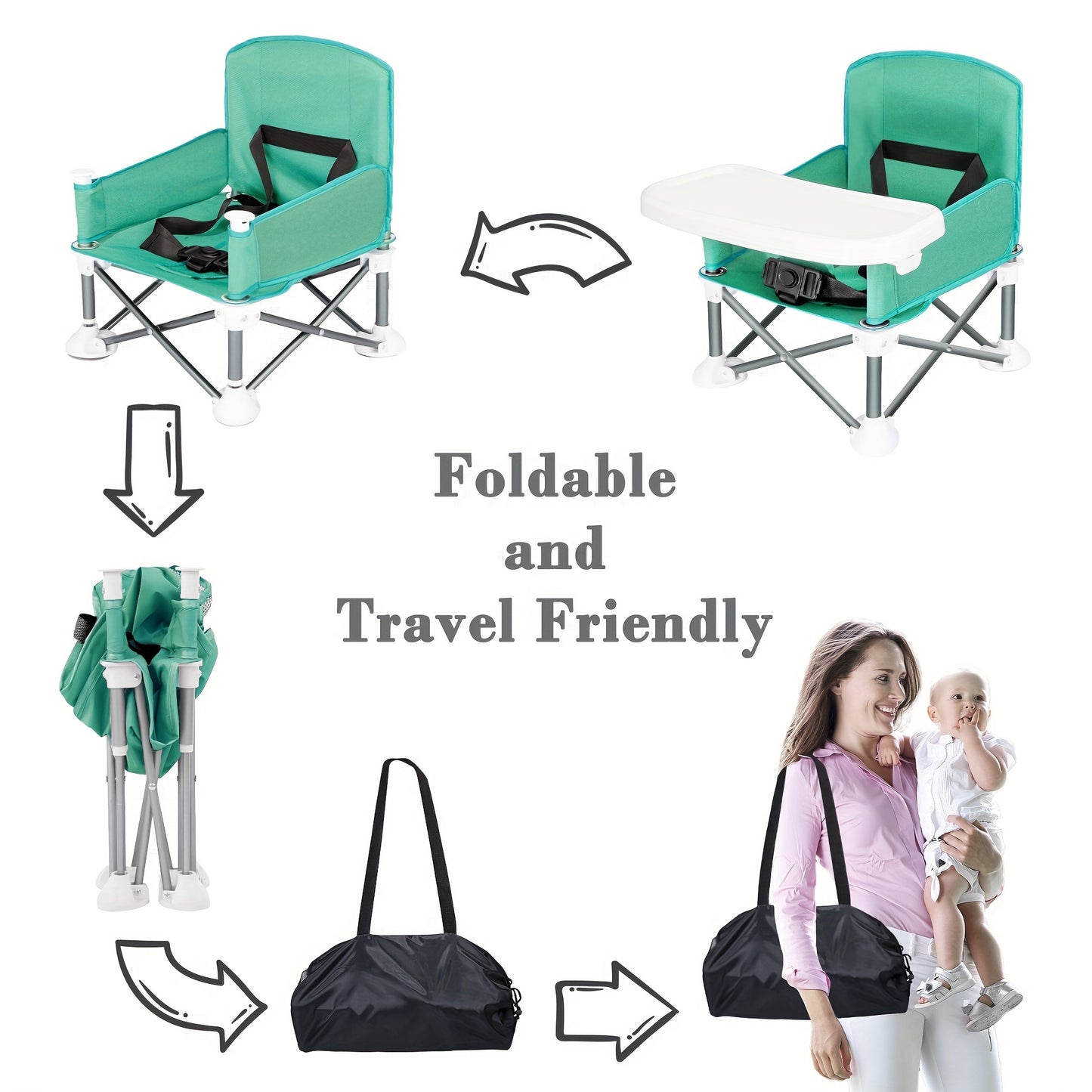 Toddler Travel Booster Seat Compact Folding Tray Outdoor