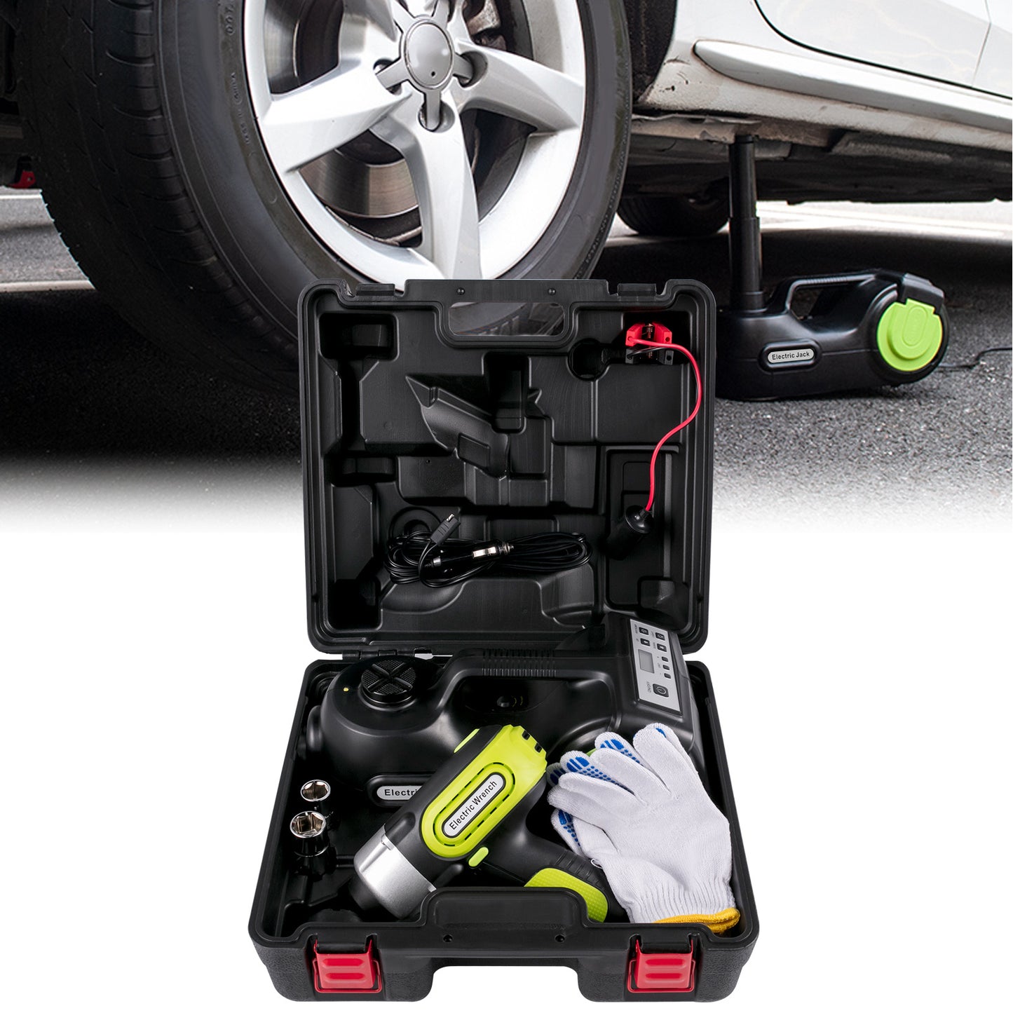 VEVOR 5 Ton Electric Car Jack With Hydraulic Floor Jack LED Light Impact Wrench