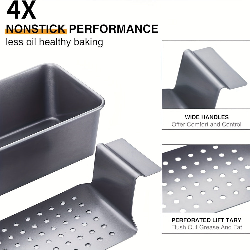 [Non-stick Meatloaf Pan] 2 Set Non-stick Meatloaf Pan with Drain Tray | Reduce Fat, Enhance Taste, Bread Pan Set for Baking