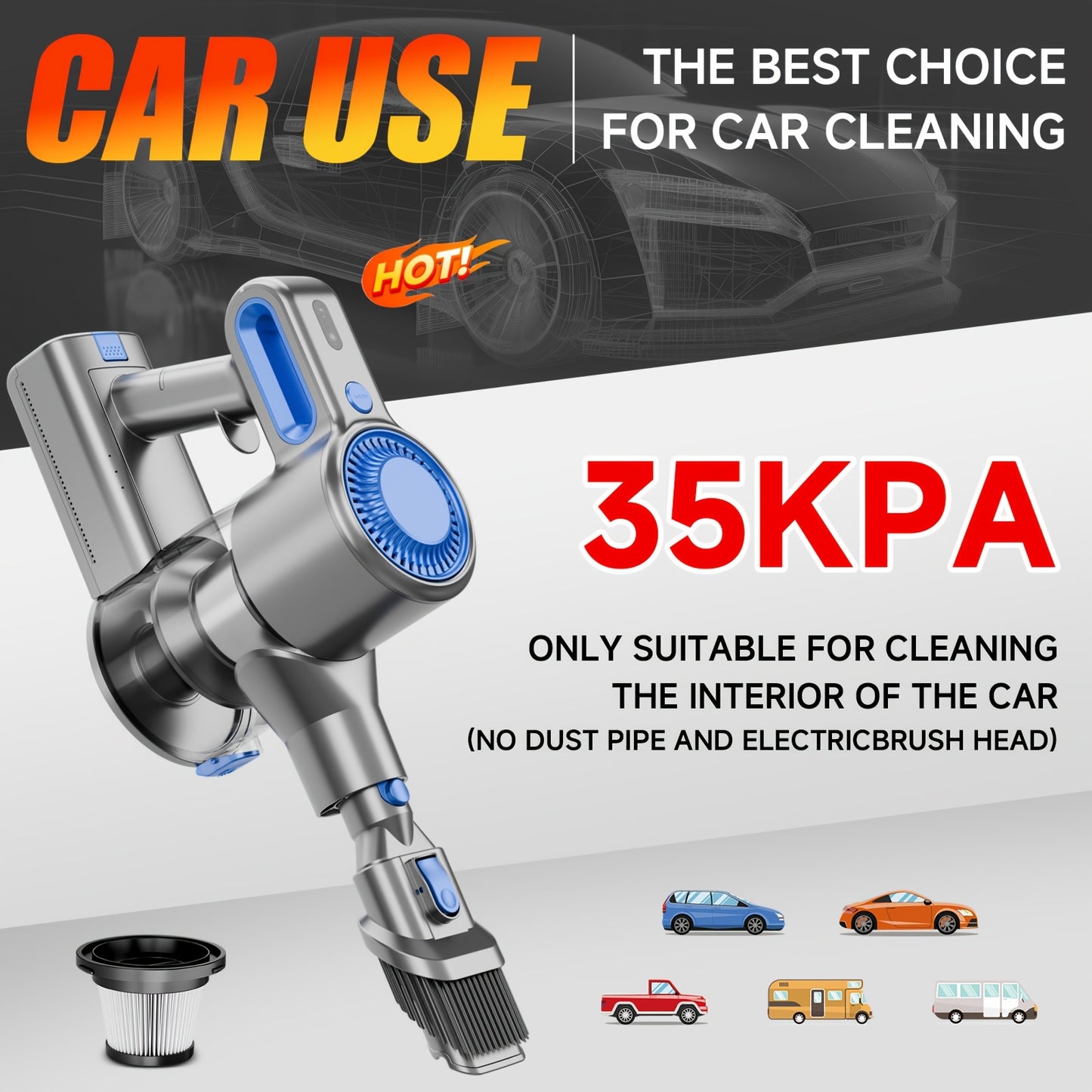 Cordless Vacuum Cleaner 35000 To 46000 Pa Lightweight