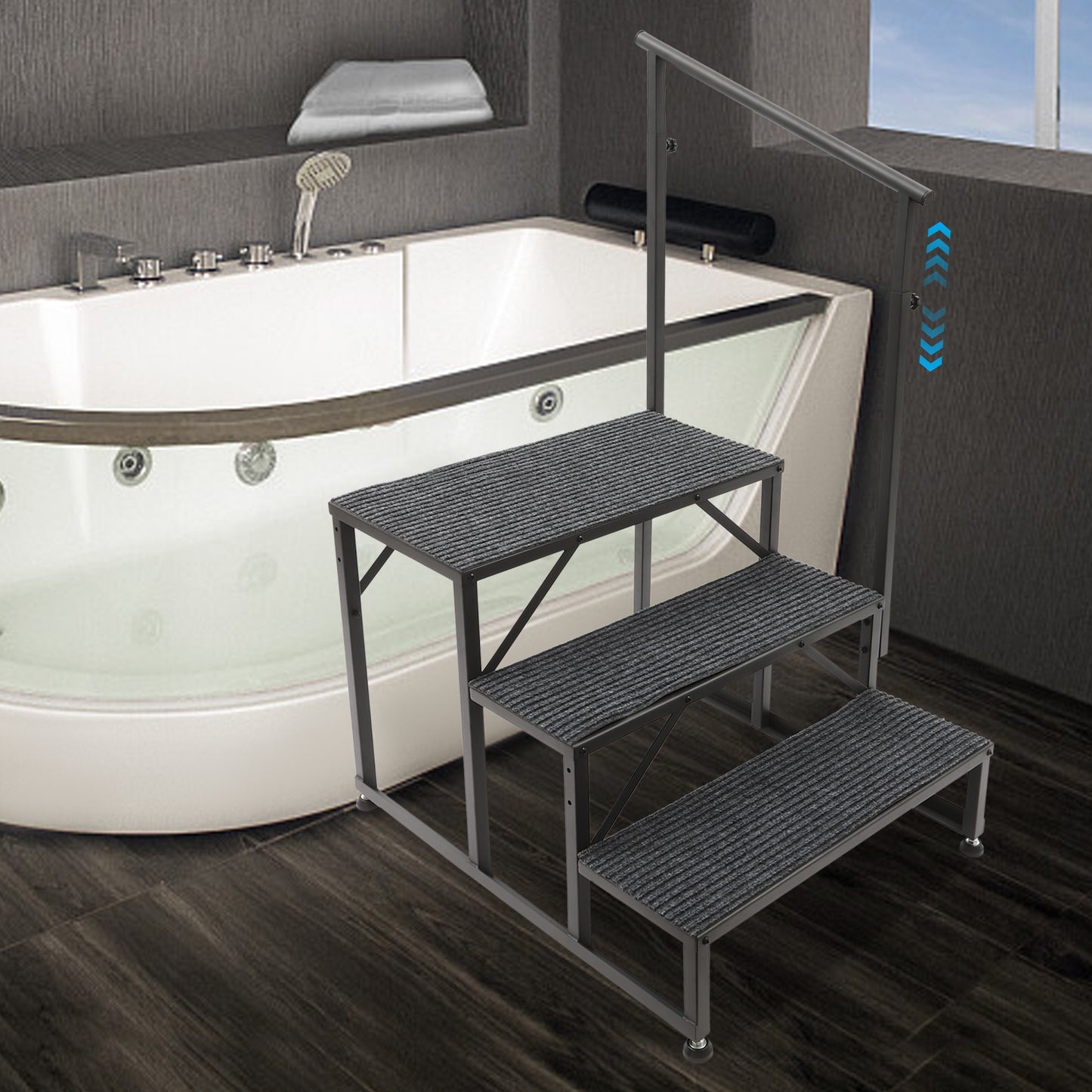 [Heavy Duty RV Ladder] Heavy Duty 3-Step RV Step Ladder with Non-Slip Steps & Handrail | 450lb Capacity, Steel Construction, Adjustable Foot Pads - Commercial/Residential Use for RV, Pool, Stage, Truck, Home - Elderly & Disab