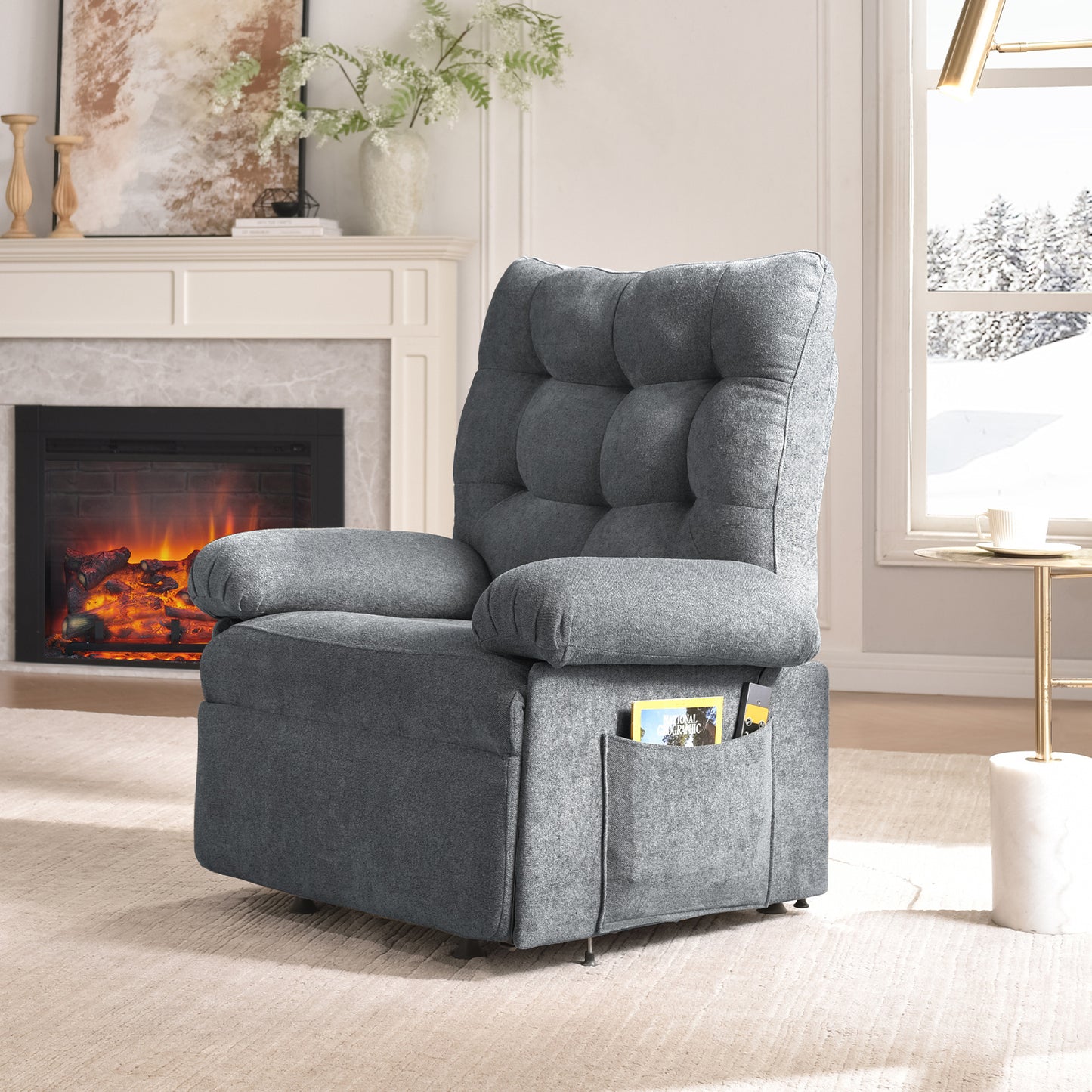 Triple Motor Power Lift Recliner Chair for Elderly Small with Removable Cover, Lumbar Pillow and Side Pocket, Infinite Positioning for Living Room, Bedroom