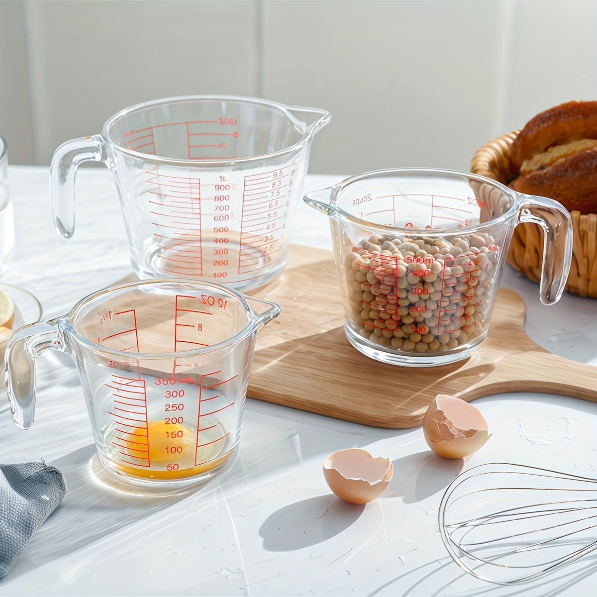 Heat Resistant Glass Measuring Cups Set With Handles Graduations Oven Safe