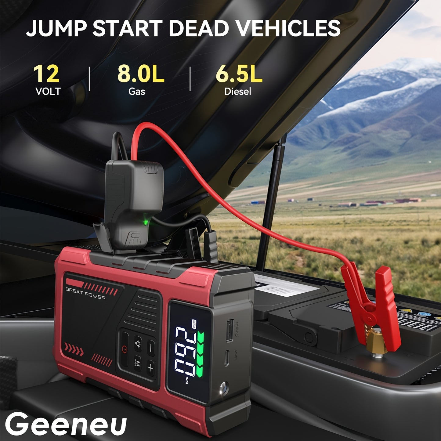 5000A Portable Wireless Car Jump Starter With Air Compressor And USB Output