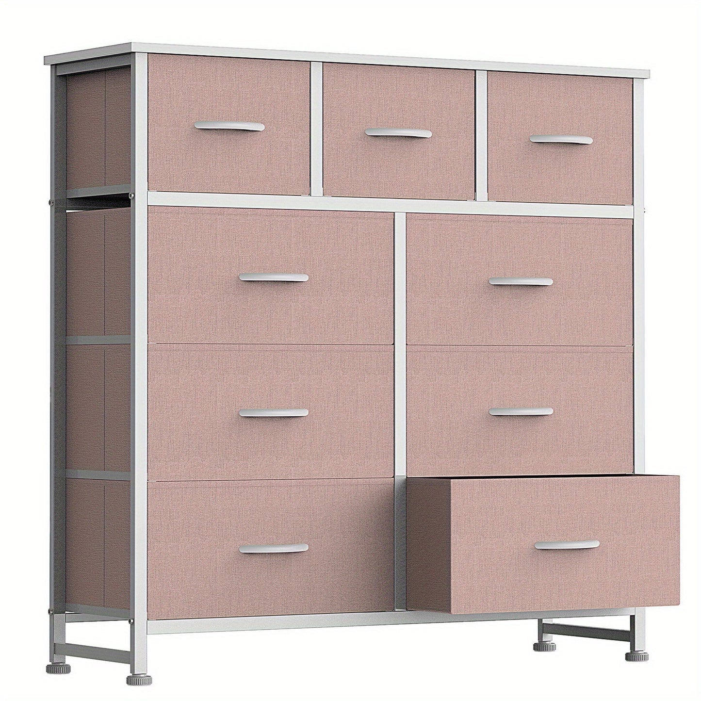 9 Drawer Tall Fabric Dresser With Bins For Bedroom Organization Pink